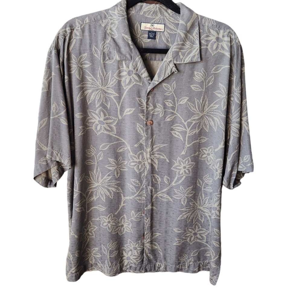 Tommy Bahama Floral Green Collar Button Down Short Sleeve Shirt